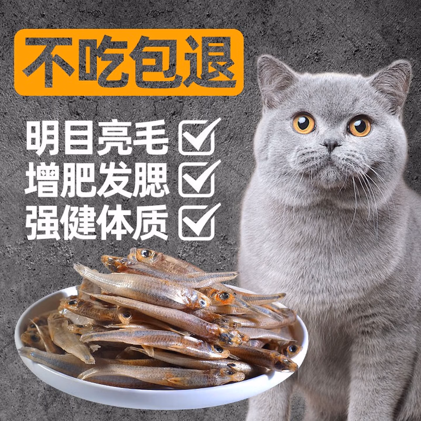 小鱼干猫猫零食宠物冻干多春鱼无盐猫咪零食成猫猫粮磨牙营养补钙 【品质升级约1000条】无盐淡水河鱼100g